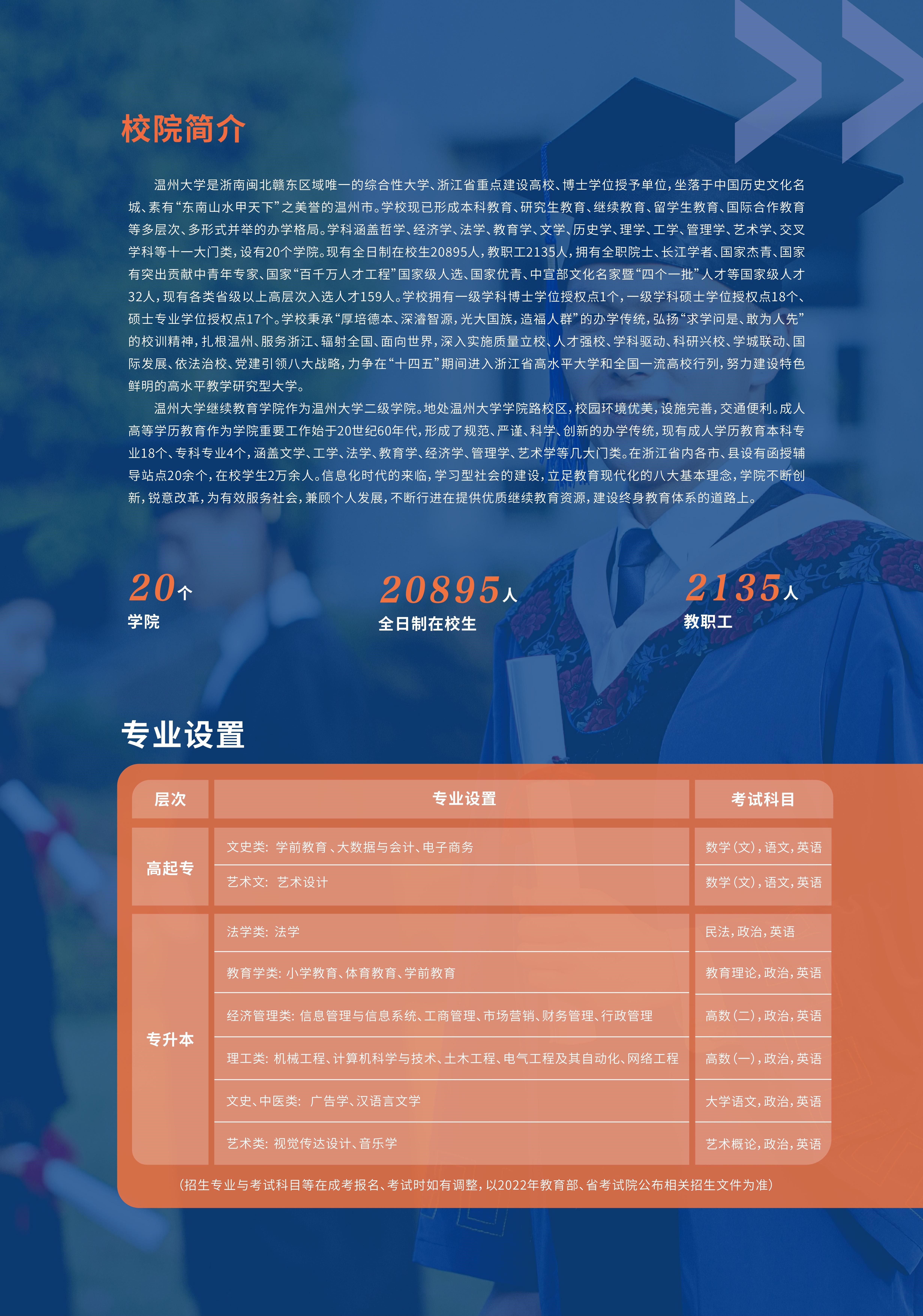 温州大学2022年成人高考招生简章
