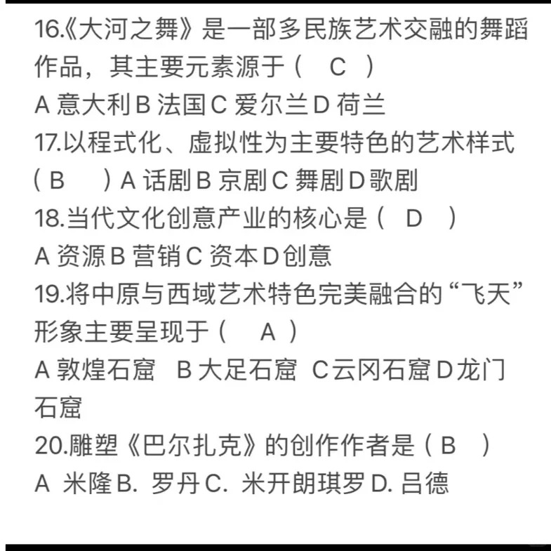 2024年成人高考全国统一考生(专升本艺术概论)真题答案