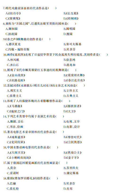 2023年浙江成人高考专升本《艺术概论》真题试卷+答案解析(图2) 30d9d91817b6370504504361aa7f5206.png