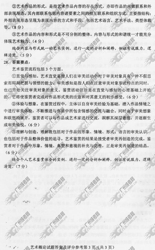 浙江省成人高考2014年统一考试专升本艺术概论真题B卷参考答案